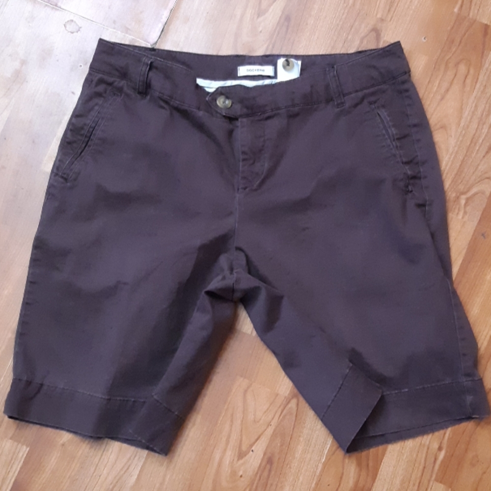 Womens Dockers Shorts b32 sz 10 Brown replacement buttons zipper fly athletic